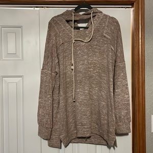 Hooded sweatshirt with v cut neck